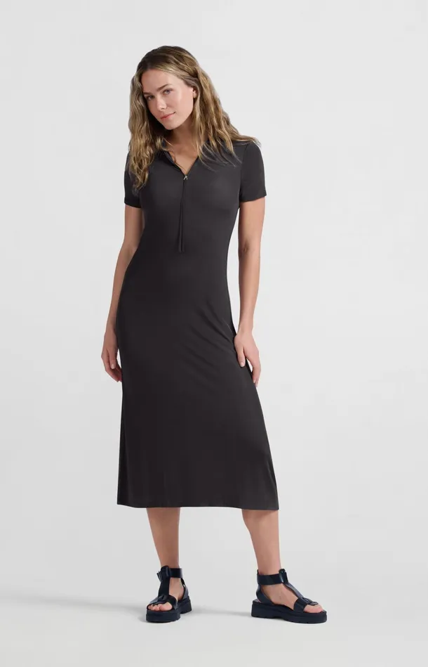 Jersey Midi Dress With Polo Collar And Zipper Phantom Women YAYA Dresses Jersey Midi Dress With Polo Collar And Zipper Phantom Women YAYA Dresses