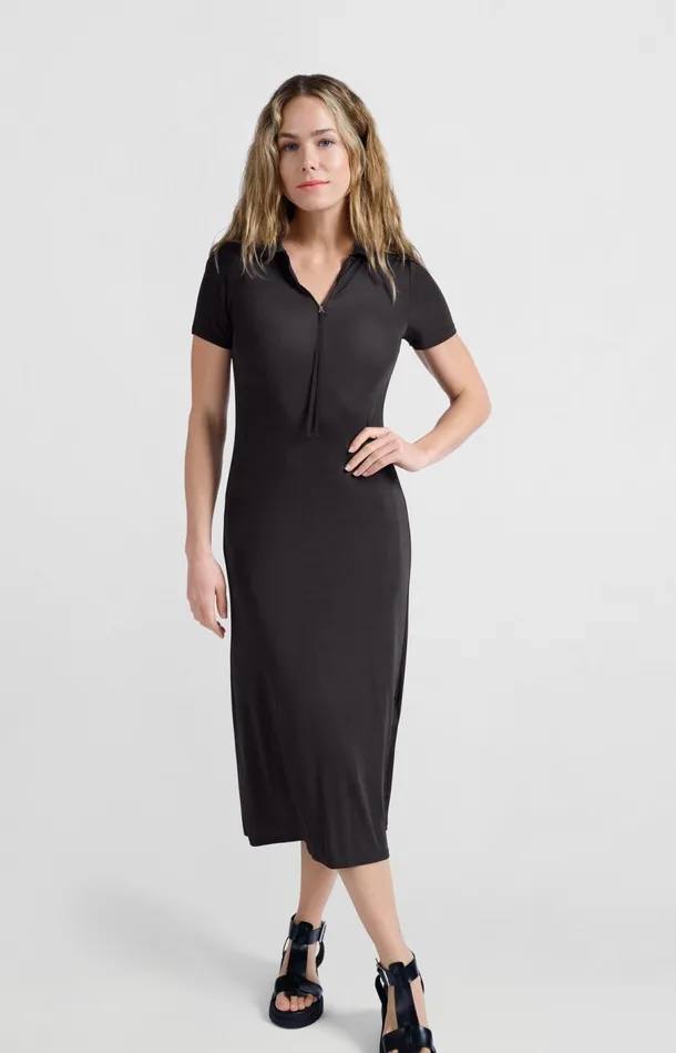 Jersey Midi Dress With Polo Collar And Zipper Phantom Women YAYA Dresses Jersey Midi Dress With Polo Collar And Zipper Phantom Women YAYA Dresses