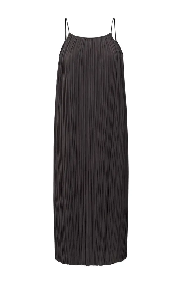 Jersey Plisse Dress With Thin Straps In Flowy Fit Licorice Black Women YAYA Dresses Jersey Plisse Dress With Thin Straps In Flowy Fit Licorice Black Women YAYA Dresses