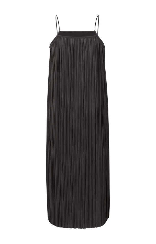 Jersey Plisse Dress With Thin Straps In Flowy Fit Licorice Black Women YAYA Dresses Jersey Plisse Dress With Thin Straps In Flowy Fit Licorice Black Women YAYA Dresses