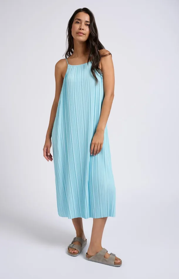 Jersey Plisse Dress With Thin Straps In Flowy Fit Sea Angel Blue Women YAYA Dresses Jersey Plisse Dress With Thin Straps In Flowy Fit Sea Angel Blue Women YAYA Dresses