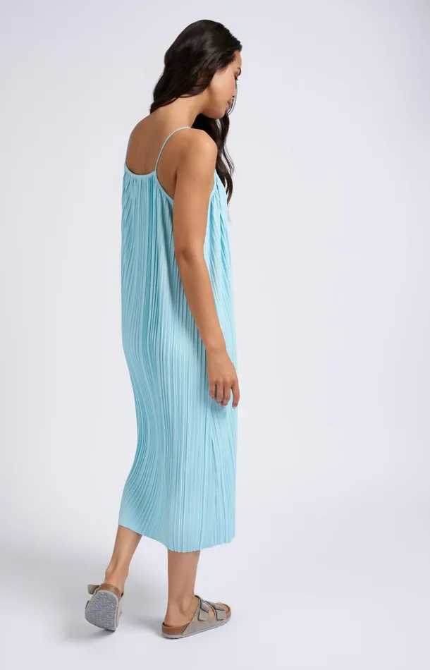 Jersey Plisse Dress With Thin Straps In Flowy Fit Sea Angel Blue Women YAYA Dresses Jersey Plisse Dress With Thin Straps In Flowy Fit Sea Angel Blue Women YAYA Dresses