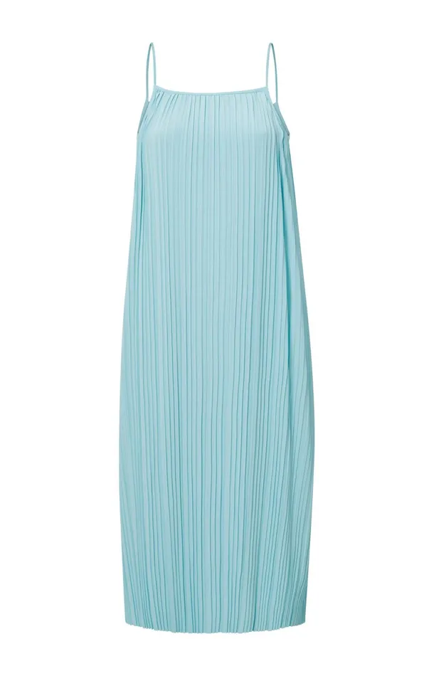 Jersey Plisse Dress With Thin Straps In Flowy Fit Sea Angel Blue Women YAYA Dresses Jersey Plisse Dress With Thin Straps In Flowy Fit Sea Angel Blue Women YAYA Dresses