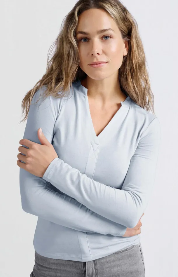 Jersey Top With Long Sleeves And Vneck Gray Dawn Blue Women YAYA Tops Jersey Top With Long Sleeves And Vneck Gray Dawn Blue Women YAYA Tops