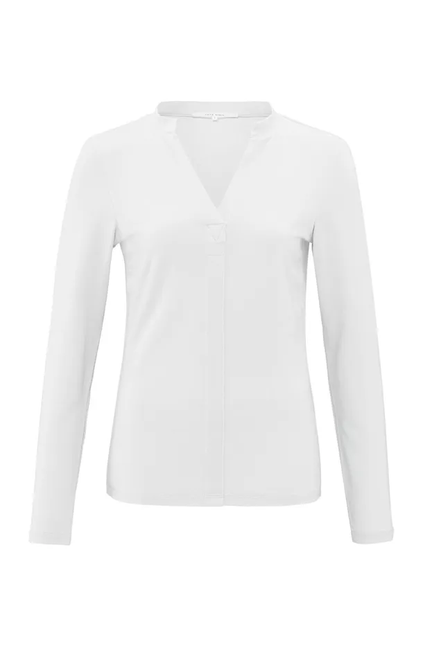 Jersey Top With Long Sleeves And Vneck Pure White Women YAYA Tops