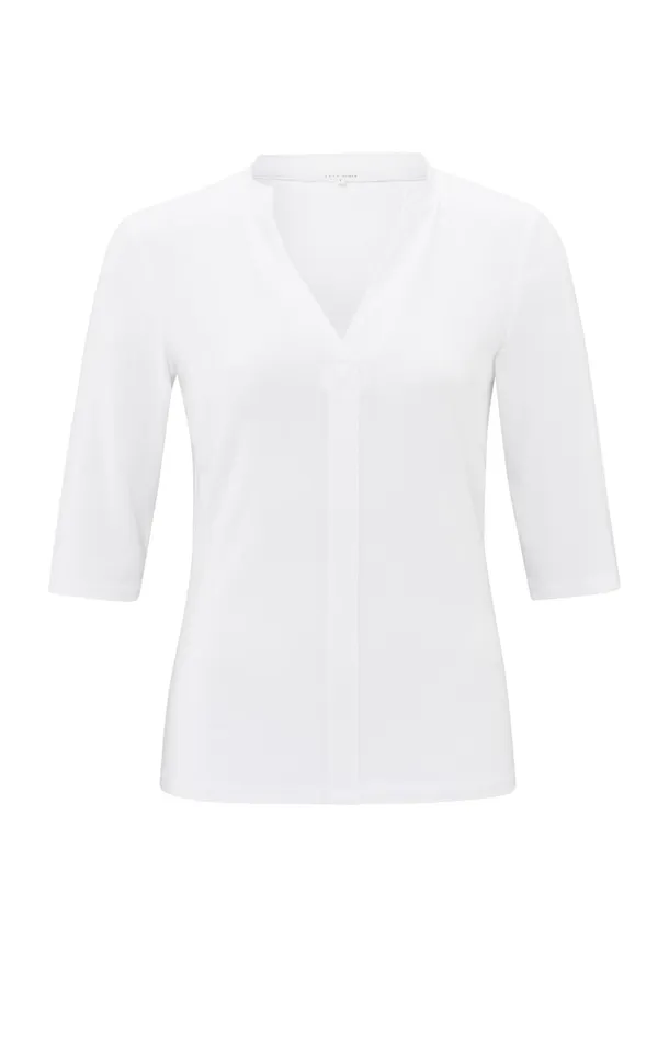 Jersey Top With Vneck And Threequarter Sleeves Pure White Women YAYA Tops