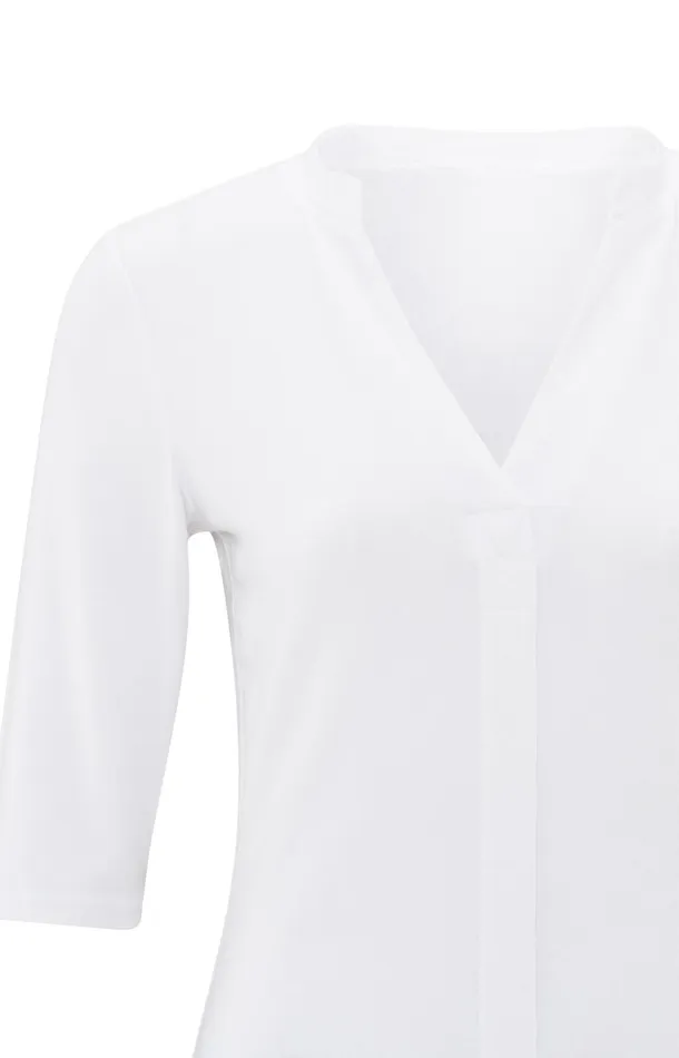 Jersey Top With Vneck And Threequarter Sleeves Pure White Women YAYA Tops Jersey Top With Vneck And Threequarter Sleeves Pure White Women YAYA Tops