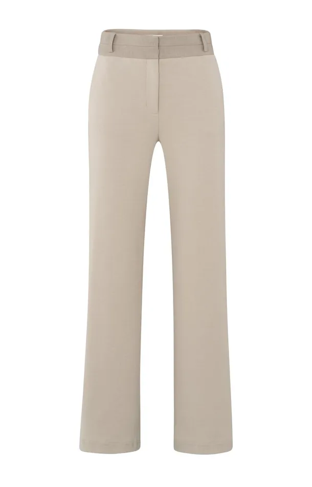 Jersey Trousers With Wide Legs And Contrasting Waistband Feather Women YAYA Trousers Jersey Trousers With Wide Legs And Contrasting Waistband Feather Women YAYA Trousers