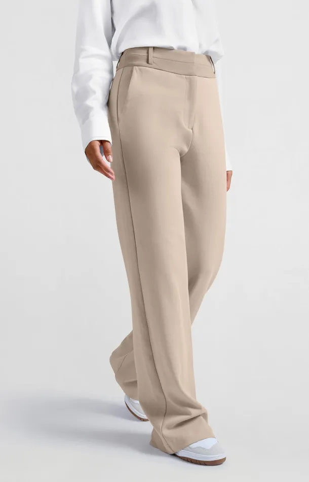 Jersey Trousers With Wide Legs And Contrasting Waistband Feather Women YAYA Trousers Jersey Trousers With Wide Legs And Contrasting Waistband Feather Women YAYA Trousers
