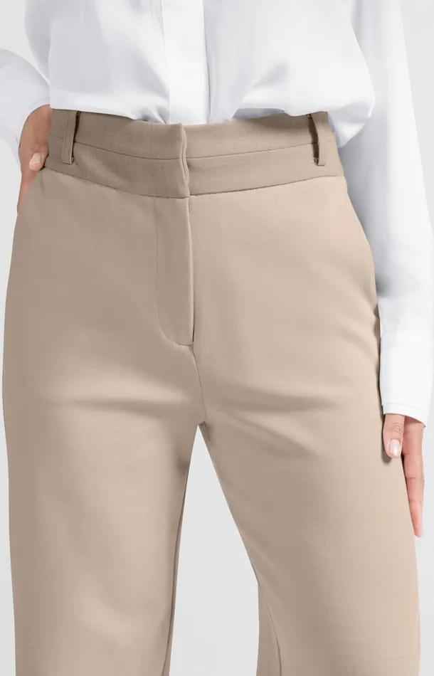 Jersey Trousers With Wide Legs And Contrasting Waistband Feather Women YAYA Trousers Jersey Trousers With Wide Legs And Contrasting Waistband Feather Women YAYA Trousers