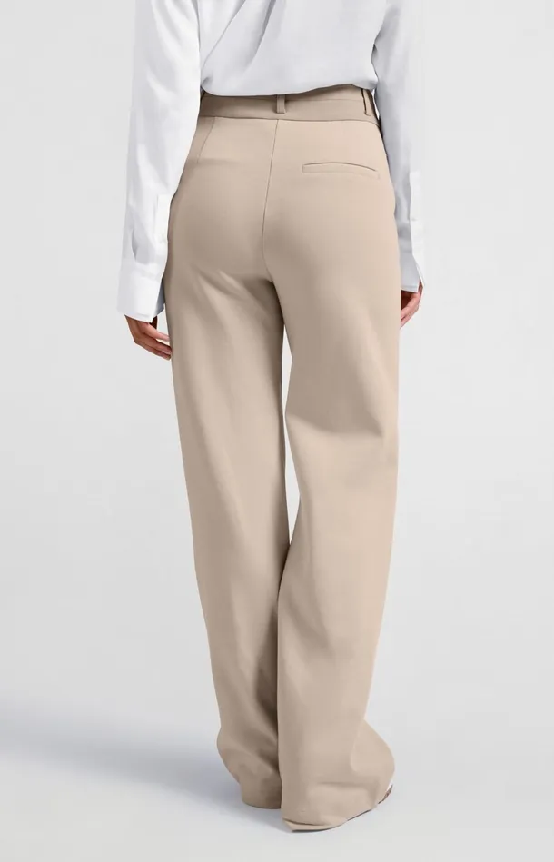 Jersey Trousers With Wide Legs And Contrasting Waistband Feather Women YAYA Trousers Jersey Trousers With Wide Legs And Contrasting Waistband Feather Women YAYA Trousers