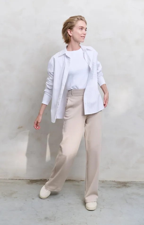 Jersey Trousers With Wide Legs And Contrasting Waistband Feather Women YAYA Trousers Jersey Trousers With Wide Legs And Contrasting Waistband Feather Women YAYA Trousers