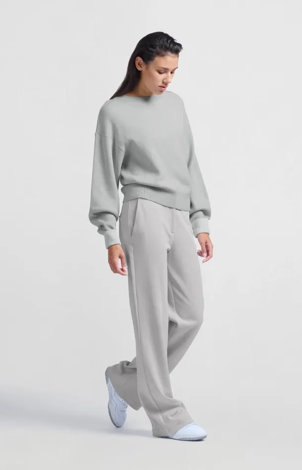 Jersey Trousers With Wide Legs And Contrasting Waistband Harbor Mist Grey Women YAYA Trousers Jersey Trousers With Wide Legs And Contrasting Waistband Harbor Mist Grey Women YAYA Trousers