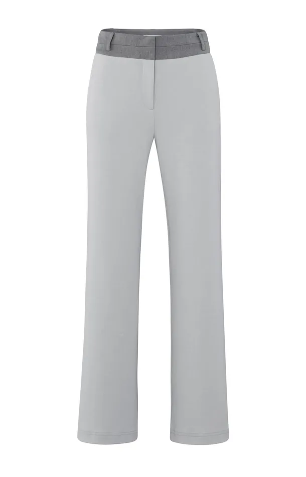 Jersey Trousers With Wide Legs And Contrasting Waistband Harbor Mist Grey Women YAYA Trousers Jersey Trousers With Wide Legs And Contrasting Waistband Harbor Mist Grey Women YAYA Trousers