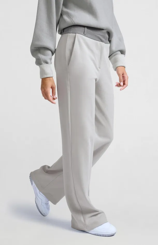 Jersey Trousers With Wide Legs And Contrasting Waistband Harbor Mist Grey Women YAYA Trousers Jersey Trousers With Wide Legs And Contrasting Waistband Harbor Mist Grey Women YAYA Trousers
