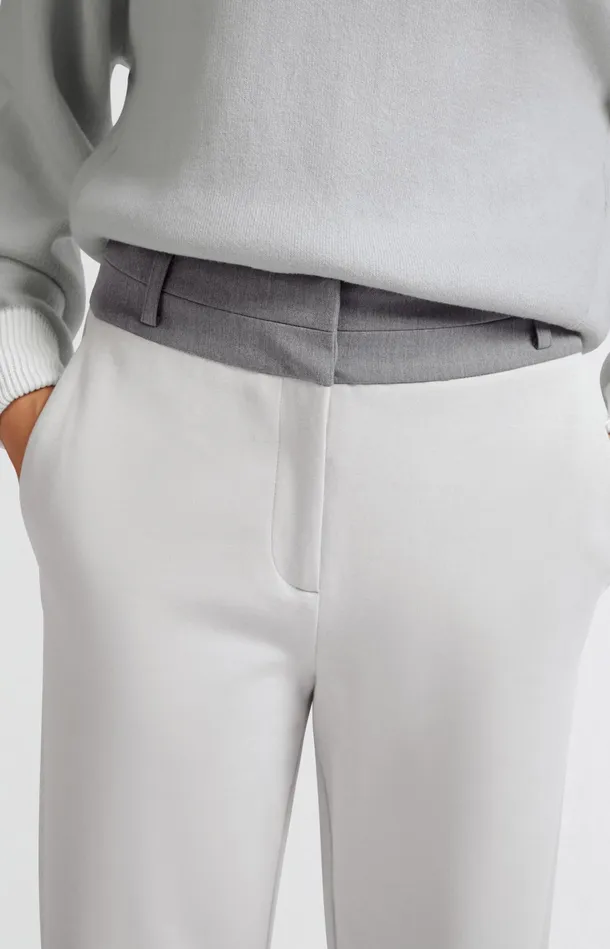 Jersey Trousers With Wide Legs And Contrasting Waistband Harbor Mist Grey Women YAYA Trousers Jersey Trousers With Wide Legs And Contrasting Waistband Harbor Mist Grey Women YAYA Trousers