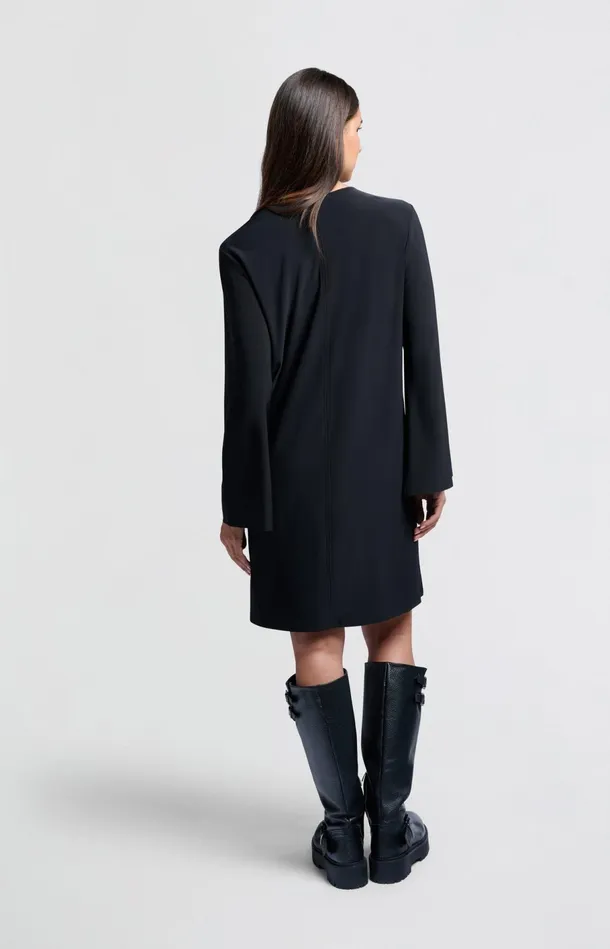 Jersey Vneck Dress With Flared Skirt Black Women YAYA Dresses Jersey Vneck Dress With Flared Skirt Black Women YAYA Dresses