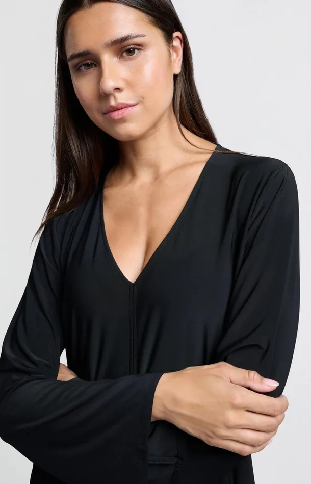 Jersey Vneck Dress With Flared Skirt Black Women YAYA Dresses Jersey Vneck Dress With Flared Skirt Black Women YAYA Dresses