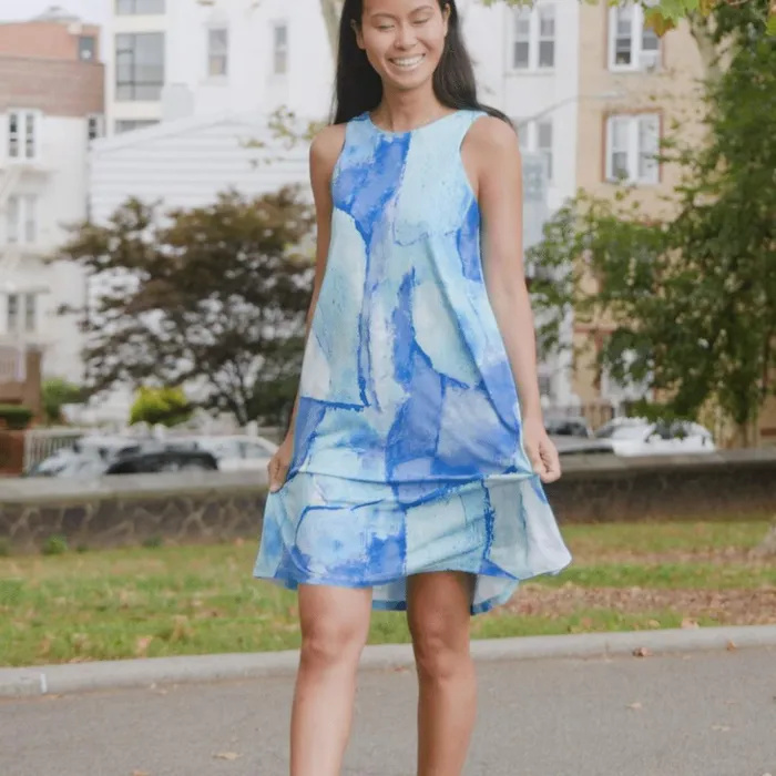 Jewel Neck Swing Dress 8211 Water Splash Women Clara Sunwoo Dresses Jumpsuits