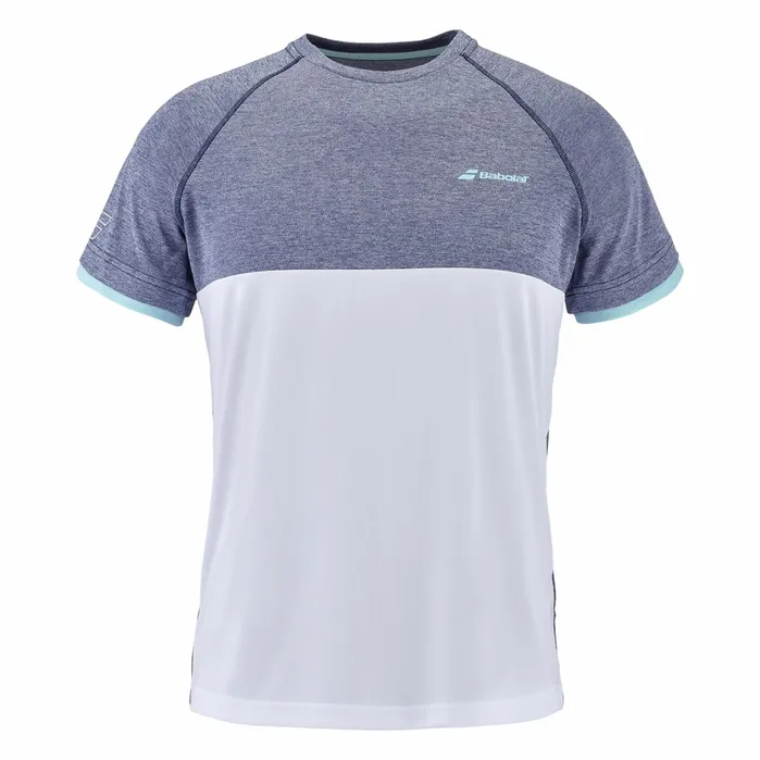 Juniors and Kids Tops Babolat Play Crew Neck Tee Boy Whiteheather Blue