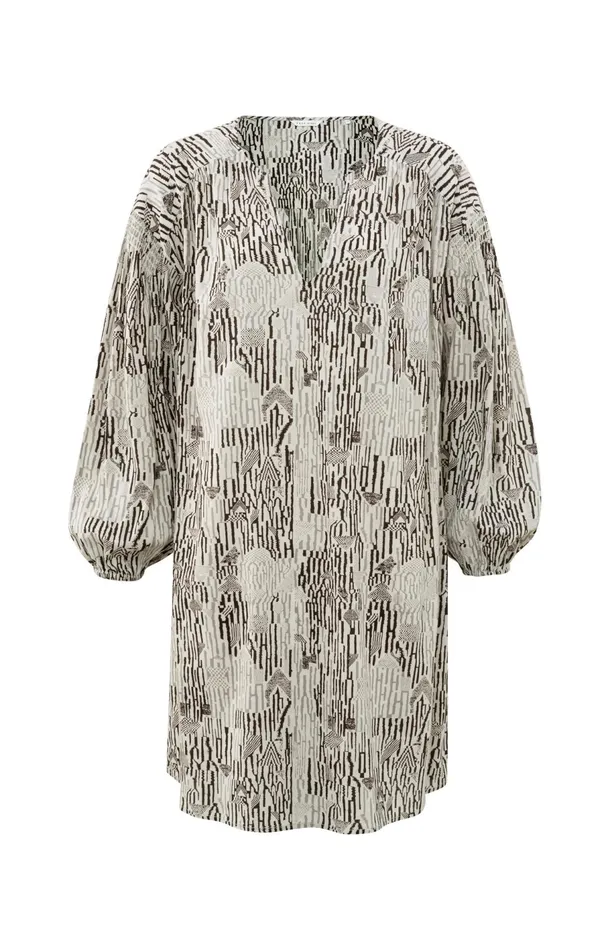 Kaftan Dress With Vneck Long Sleeves And Graphic Print Moonstruck Grey Dessin Women YAYA Dresses Kaftan Dress With Vneck Long Sleeves And Graphic Print Moonstruck Grey Dessin Women YAYA Dresses