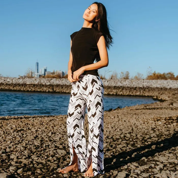 Kick Front High Slit Pant 8211 Chevron Stripe 8211 Final Sale Women Clara Sunwoo Pants Skirts