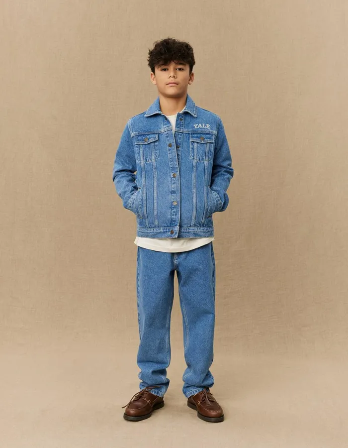 Kids Les Deux Yale Rally Yale Bulldog Denim Jacket KIDS 8211 Medium Indigo Wash