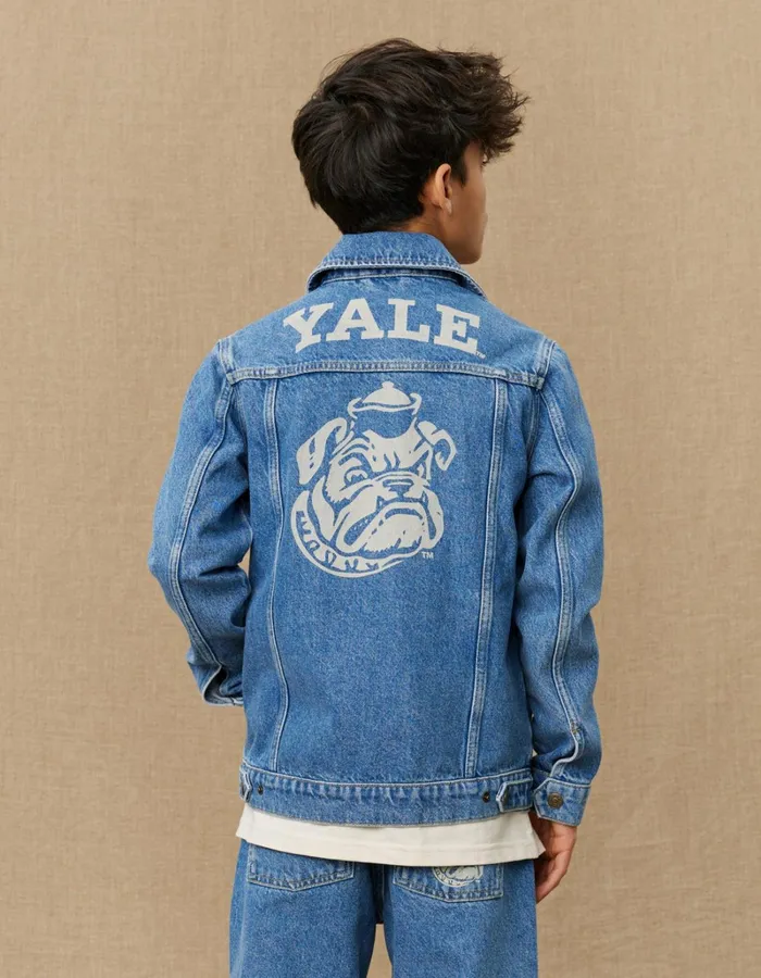 Kids Les Deux Yale Rally Yale Bulldog Denim Jacket KIDS 8211 Medium Indigo Wash