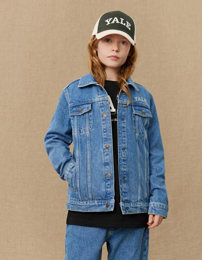 Kids Les Deux Yale Rally Yale Bulldog Denim Jacket KIDS 8211 Medium Indigo Wash