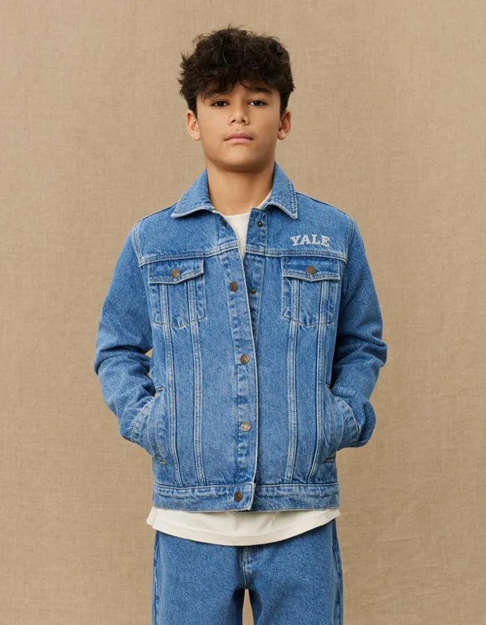 Kids Les Deux Yale Rally Yale Bulldog Denim Jacket KIDS 8211 Medium Indigo Wash