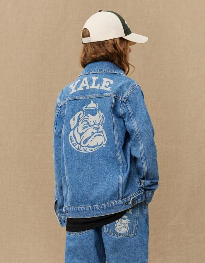 Kids Les Deux Yale Rally Yale Bulldog Denim Jacket KIDS 8211 Medium Indigo Wash