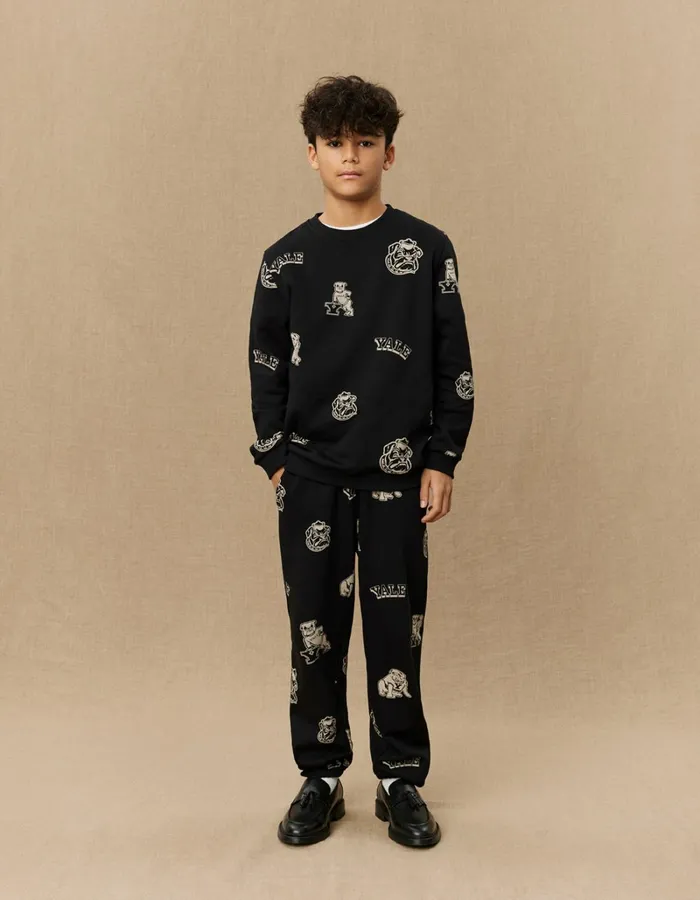 Kids Les Deux Yale Yale AOP Logo Sweatshirt KIDS 8211 BlackIvory
