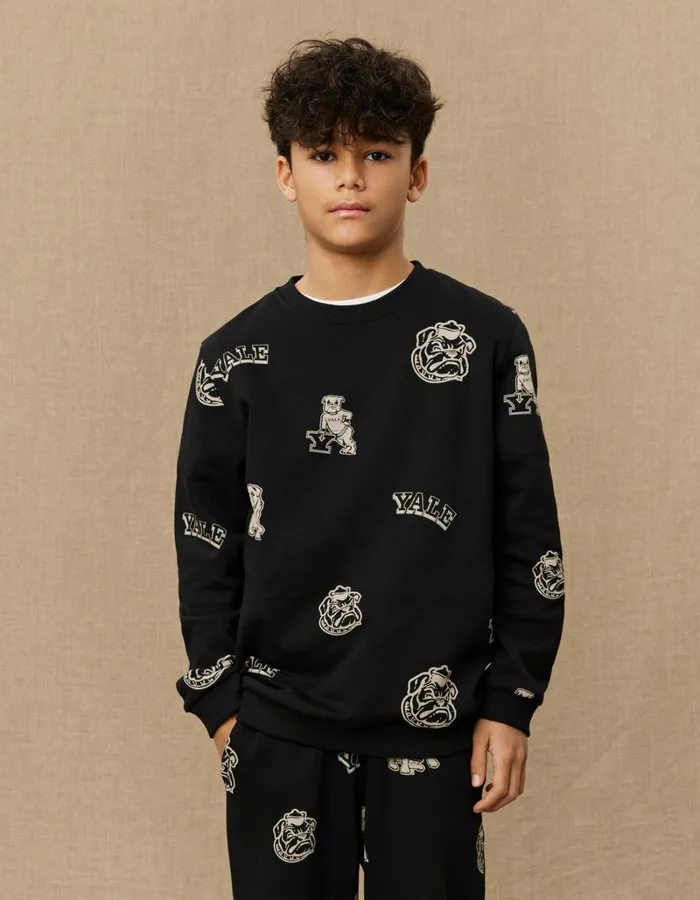 Kids Les Deux Yale Yale AOP Logo Sweatshirt KIDS 8211 BlackIvory