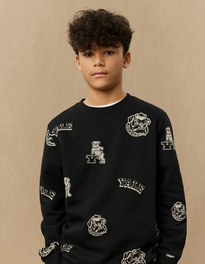 Kids Les Deux Yale Yale AOP Logo Sweatshirt KIDS 8211 BlackIvory