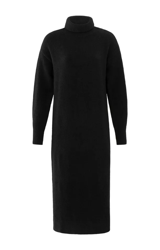 Knitted Midi Dress With Turtleneck And Waist Belt Black Women YAYA Dresses Knitted Midi Dress With Turtleneck And Waist Belt Black Women YAYA Dresses