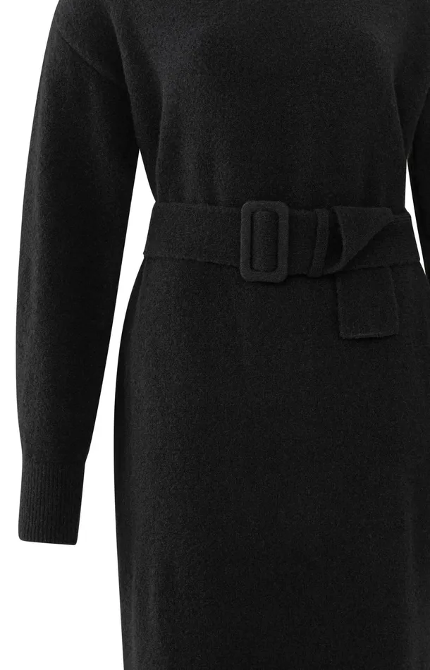 Knitted Midi Dress With Turtleneck And Waist Belt Black Women YAYA Dresses Knitted Midi Dress With Turtleneck And Waist Belt Black Women YAYA Dresses