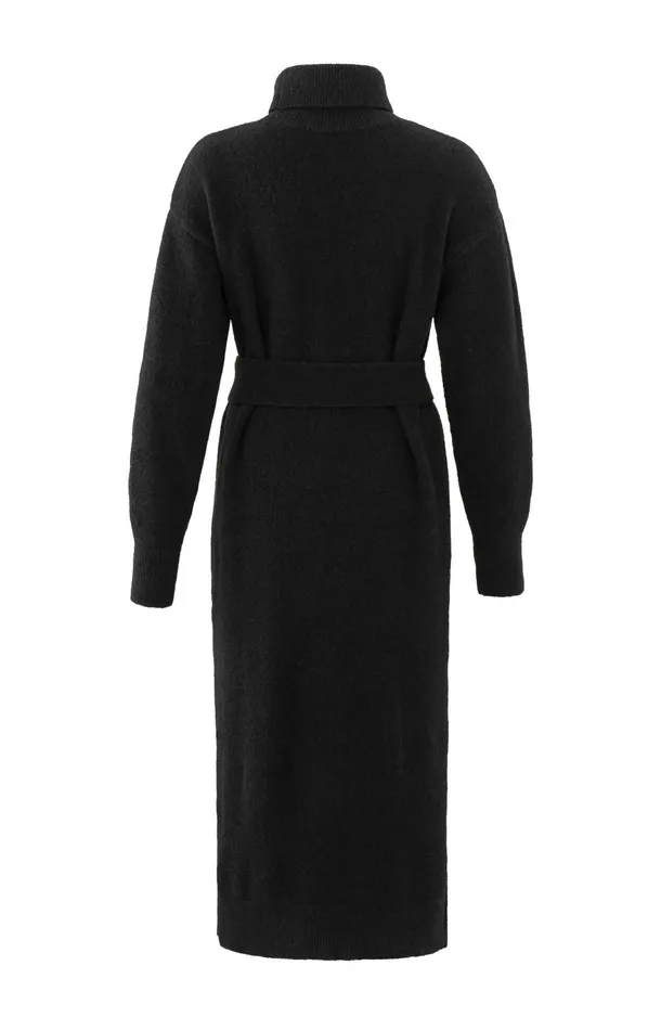 Knitted Midi Dress With Turtleneck And Waist Belt Black Women YAYA Dresses Knitted Midi Dress With Turtleneck And Waist Belt Black Women YAYA Dresses