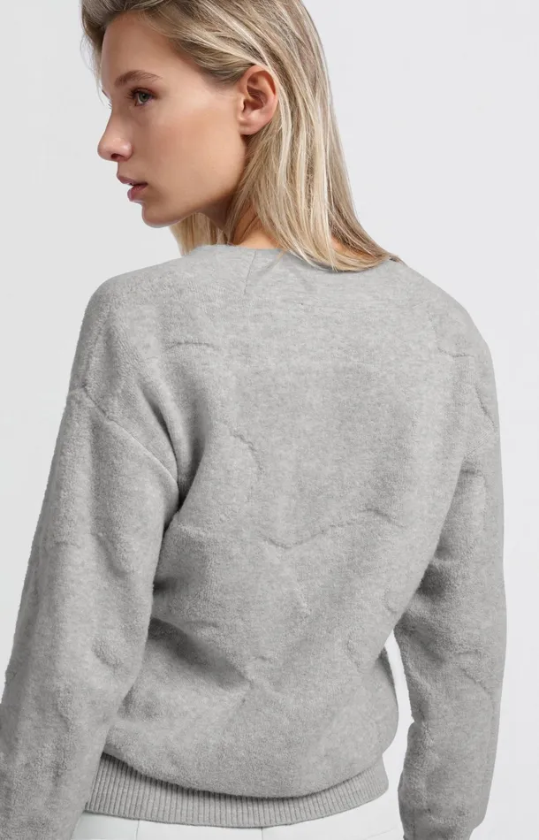 Knitted Sweater With Vneck And Textured Pattern Medium Grey Melange Women YAYA Sweaters Knitted Sweater With Vneck And Textured Pattern Medium Grey Melange Women YAYA Sweaters