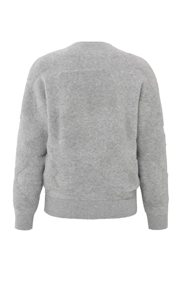 Knitted Sweater With Vneck And Textured Pattern Medium Grey Melange Women YAYA Sweaters Knitted Sweater With Vneck And Textured Pattern Medium Grey Melange Women YAYA Sweaters