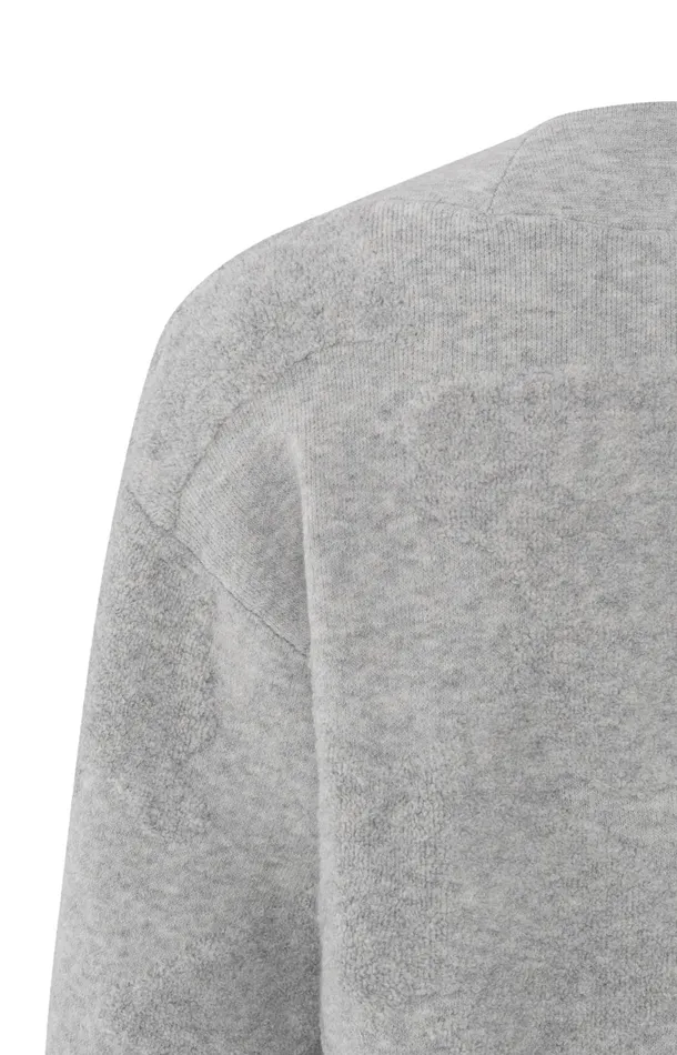 Knitted Sweater With Vneck And Textured Pattern Medium Grey Melange Women YAYA Sweaters Knitted Sweater With Vneck And Textured Pattern Medium Grey Melange Women YAYA Sweaters