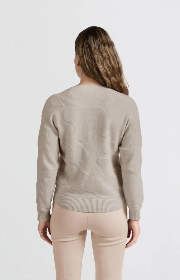 Knitted Sweater With Vneck And Textured Pattern Pumice Stone Beige Women YAYA Sweaters Knitted Sweater With Vneck And Textured Pattern Pumice Stone Beige Women YAYA Sweaters