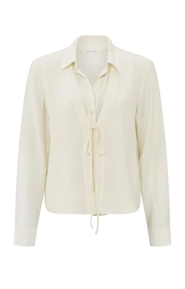 Layered Texture Blouse With Tie Detail Soft Off White Women YAYA Blouses Layered Texture Blouse With Tie Detail Soft Off White Women YAYA Blouses