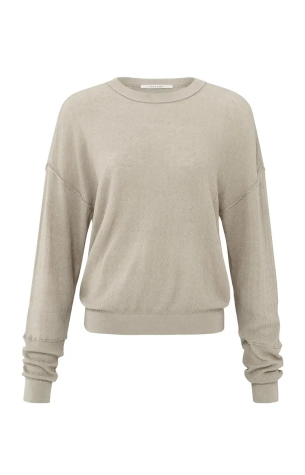 Light Brown Sweater With Round Neck And Subtle Seams Feather Grey Women YAYA Sweaters Light Brown Sweater With Round Neck And Subtle Seams Feather Grey Women YAYA Sweaters