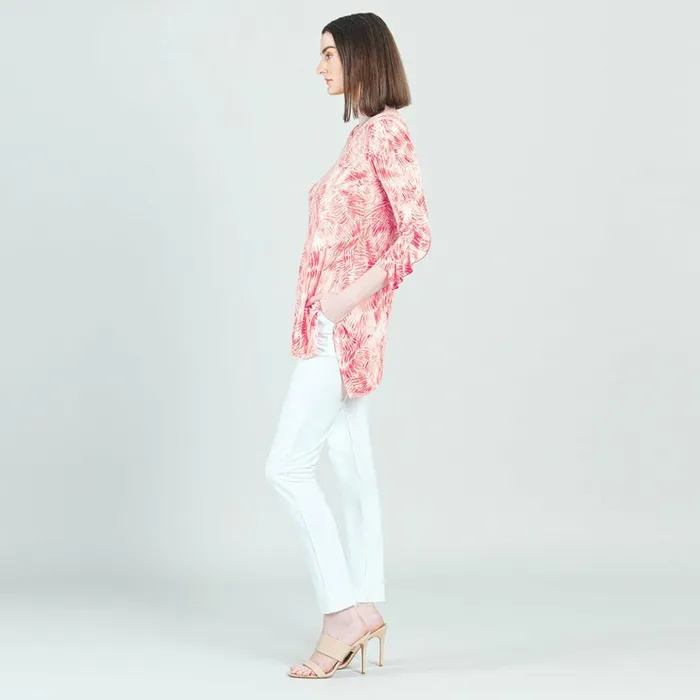 Light Knit 8211 Flutter Cuff Angle Vent Tunic 8211 Palm BranchCoral 8211 Final Sale Women Clara Sunwoo Tops Tunics