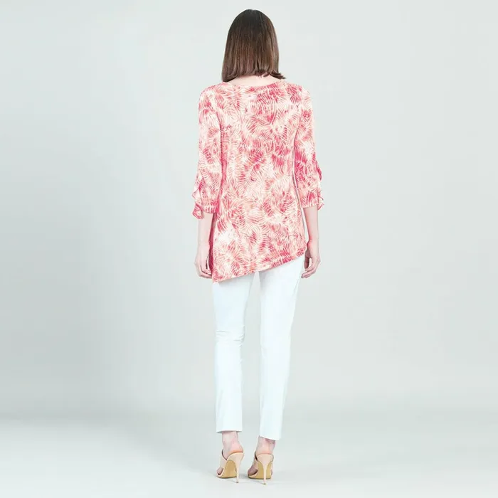 Light Knit 8211 Flutter Cuff Angle Vent Tunic 8211 Palm BranchCoral 8211 Final Sale Women Clara Sunwoo Tops Tunics