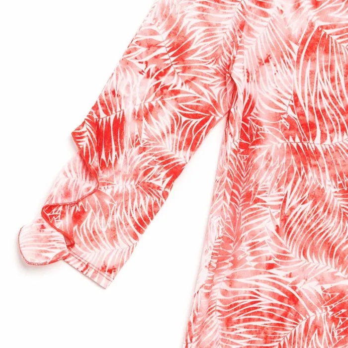 Light Knit 8211 Flutter Cuff Angle Vent Tunic 8211 Palm BranchCoral 8211 Final Sale Women Clara Sunwoo Tops Tunics