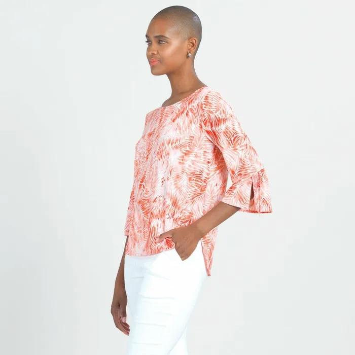 Light Knit 8211 Tie Cuff Top 8211 Palm BranchCoral 8211 Final Sale Women Clara Sunwoo Tops Tunics