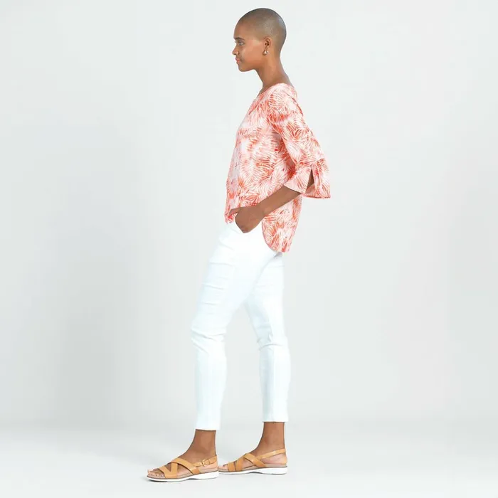Light Knit 8211 Tie Cuff Top 8211 Palm BranchCoral 8211 Final Sale Women Clara Sunwoo Tops Tunics