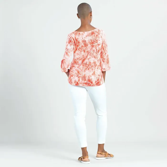 Light Knit 8211 Tie Cuff Top 8211 Palm BranchCoral 8211 Final Sale Women Clara Sunwoo Tops Tunics