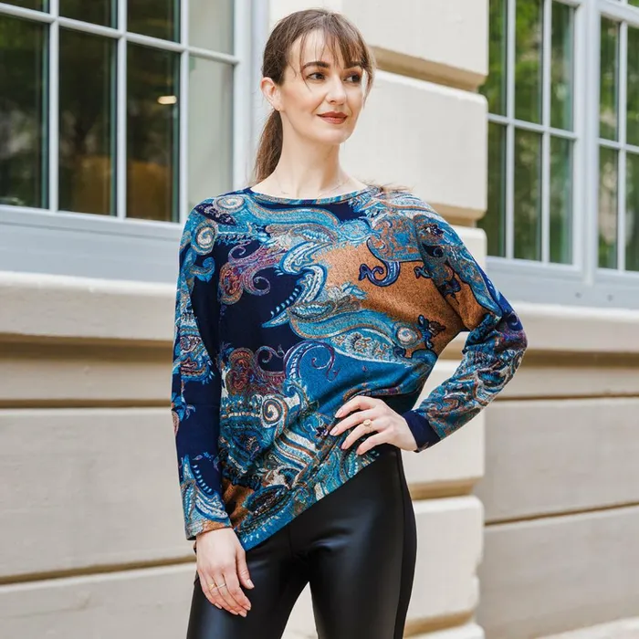 Lightweight Cozy 8211 Half and Half Sleeve Sweater Top 8211 Paisley 8211 Final Sale Women Clara Sunwoo Sweaters